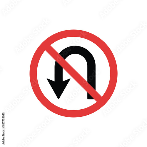 No u turn road sign on white background for traffic safety