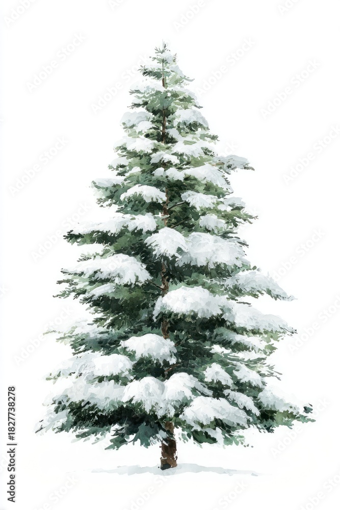 Obraz premium Snow-covered evergreen tree illustration.