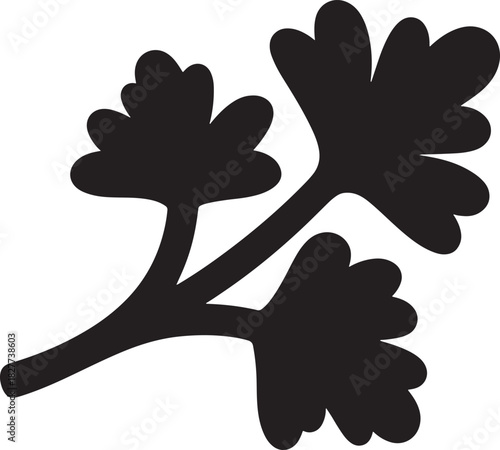 Black silhouette of parsley leaves on white background herb spice