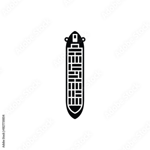 Container ship top view minimalist black and white vector illustration