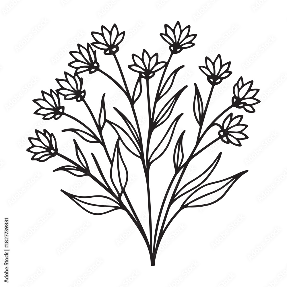 Fototapeta premium Wildflower cluster silhouette vector icon
