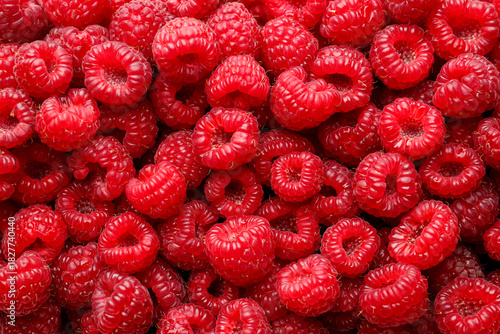 Fresh ripe raspberries as background, top view