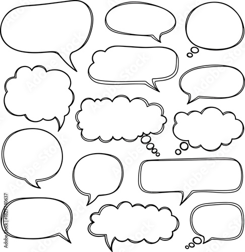 Collection of Hand Drawn Speech Bubbles and Thought Clouds for Communication and Ideas Various Shapes and Styles