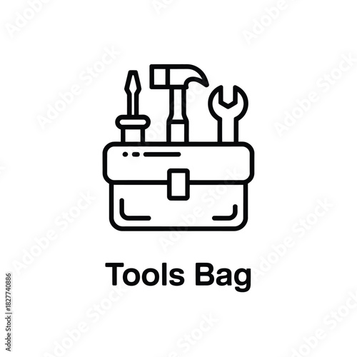 Simple line art illustration of a toolbox with hand tools