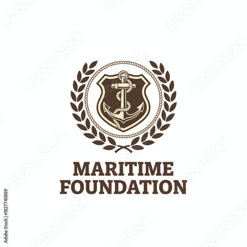Classic Anchor Shield and Laurel Wreath Maritime Logo