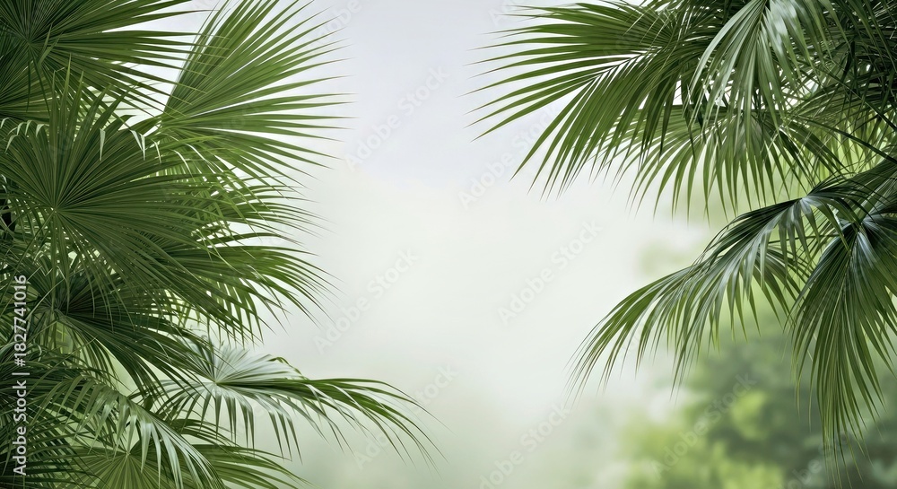 Fototapeta premium Minimalist Silhouette of Palm Fronds Against Soft Diffused Daylight Background