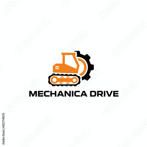 Bulldozer Excavator Gear Logo for Heavy Machinery and Drive
