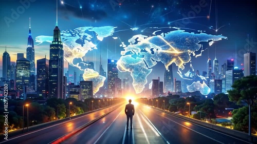 Visionary's Urban Vista: Connecting the World Through Digital Networks and Progress