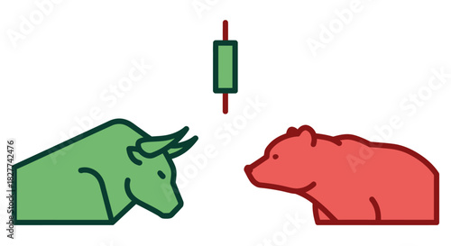 Bull and bear market with candlestick chart symbol