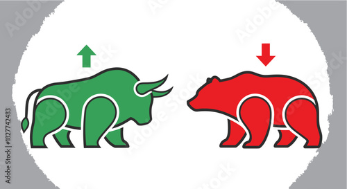 Bull and bear market forces facing each other in stock exchange