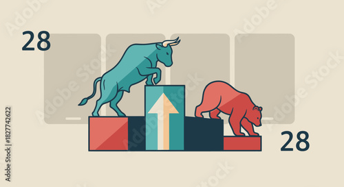 A stylized illustration depicting a bull and a bear representing market trends.