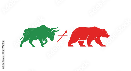Bull and Bear Market Symbols Facing Each Other