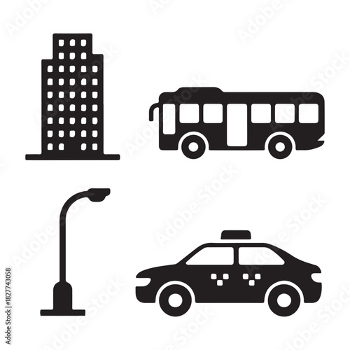 Urban public bus front view solid silhouette vector icon
