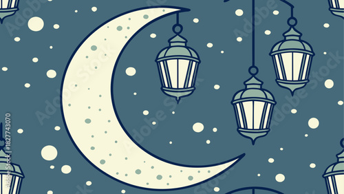 Illustration of moon lanterns and snow pattern