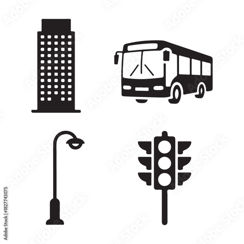 Traffic signal control light silhouette vector icon for road safety