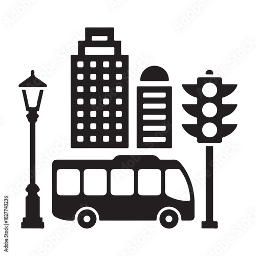 Public transport city bus silhouette vector icon for commuting