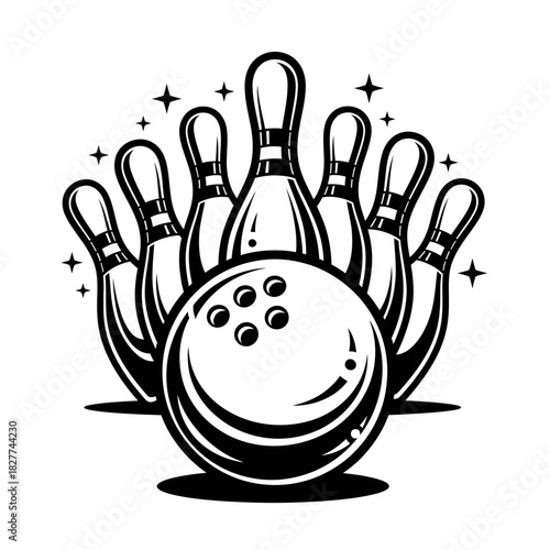 Bowling Ball and Pins Silhouette – Strike Icon Vector Design