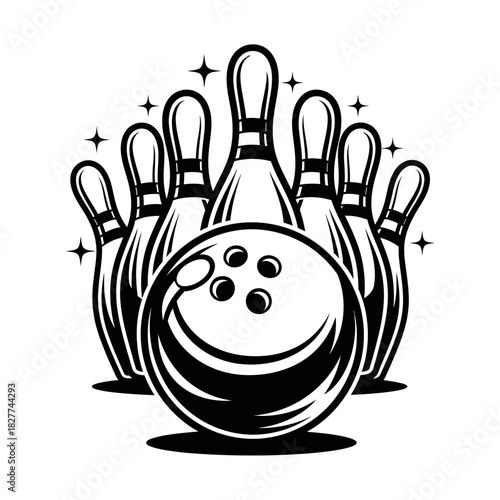 Bowling Ball and Pins Silhouette – Strike Icon Vector Design