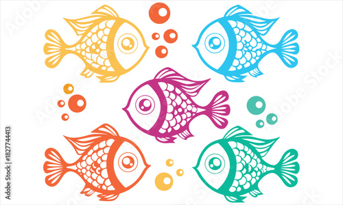 Cute Cartoon Fish Clipart – Colorful Ocean Animals 