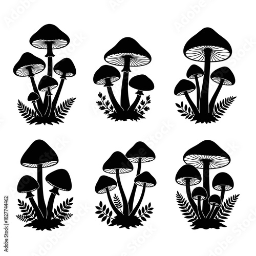 Mushroom Silhouette Set – Wild Forest Fungi Vector Icons