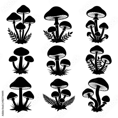 Mushroom Silhouette Set – Wild Forest Fungi Vector Icons