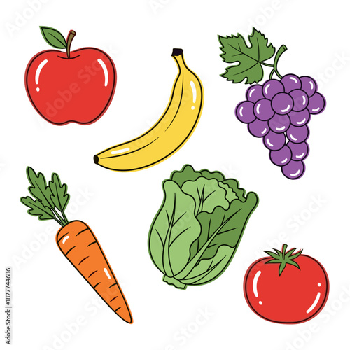 Fresh produce icons set in trendy pastel color palette  