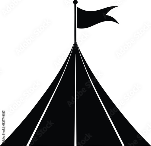 Straight road leading to a shining success flag illustration