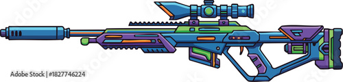 Colorful Sci Fi Sniper Rifle with Scope and Silencer Icon