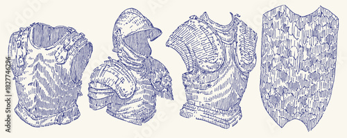 A drawing of a man in a suit with a hat. The drawing is in blue and white. vector illustration