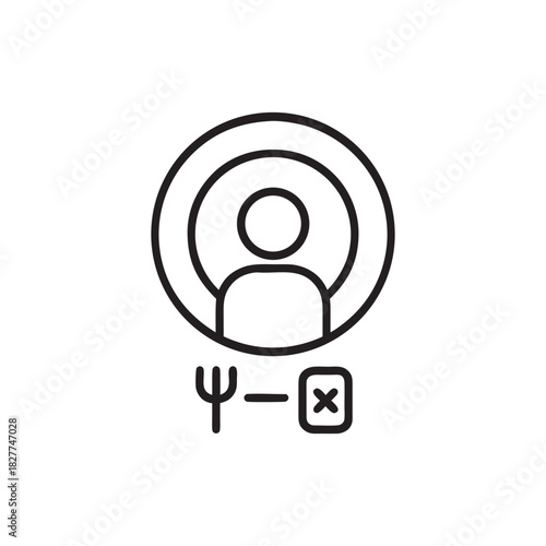 Black and white vector icon of person with restricted food symbol for diet and nutrition control