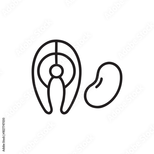 Fish and bean line icon healthy protein food black and white vector for diet and nutrition design