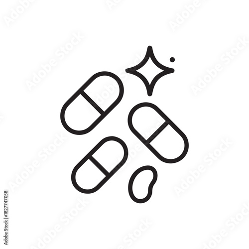 Black And White Vitamin Capsules Line Icon Dietary Supplement Nutrition Outline Vector Illustration