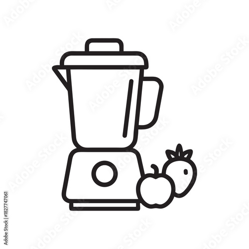Blender with fruits black and white vector icon for healthy diet and nutrition smoothies
