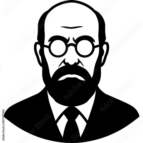 Minimalistic black silhouette of historian head