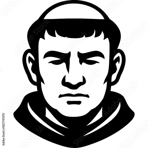 Minimalistic black silhouette of monk head