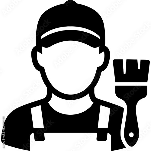 Minimalistic black silhouette of house painter