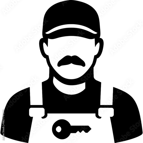 Minimalistic black locksmith silhouette on white background