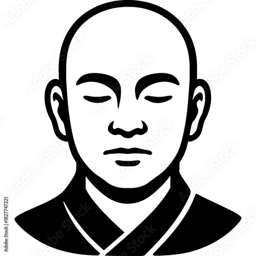 Minimalistic black silhouette of monk head