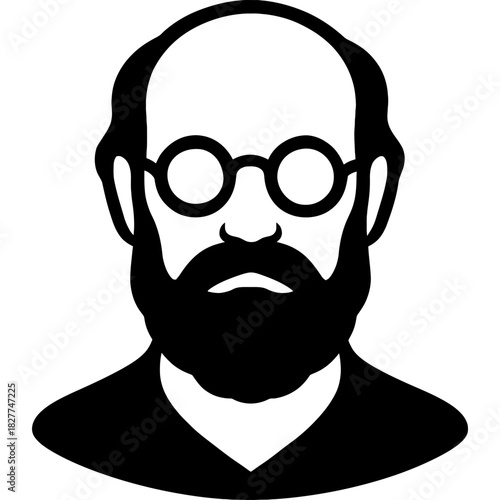 Minimalistic black silhouette of historian head