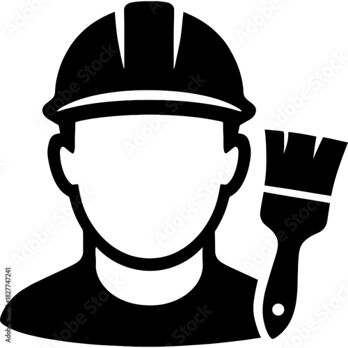 Minimalistic black silhouette of house painter