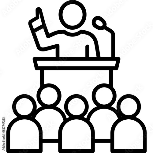 Activist speaker addressing crowd outline vector