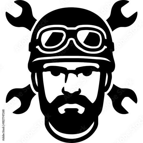 Minimalistic motorcycle mechanic silhouette