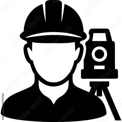 Minimalistic land surveyor silhouette on white background