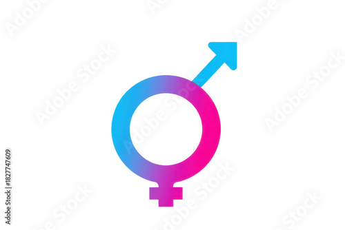 a simple flat 2D icon of 'interlocking male and female symbols', representing heterosexuality, minimalist design, solid blue and pink colors, clean sharp lines, no shadows