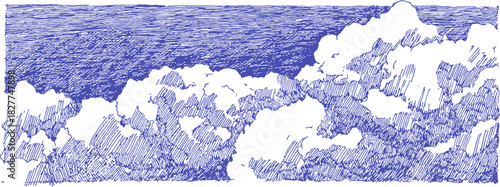 A blue sky with clouds. The sky is very clear and the clouds are scattered throughout the sky. vector illustration