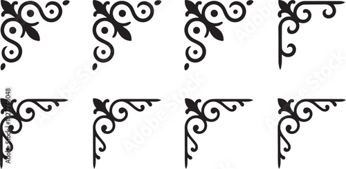Ornate Black Decorative Corner Flourishes and Borders on White Background flourish element