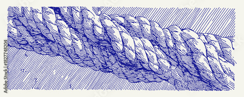 A blue and white drawing of a rope. The rope is shown in a zigzag pattern. vector illustration