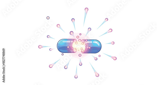 Blue capsule with glowing light and particles exploding outwards, Generative AI.