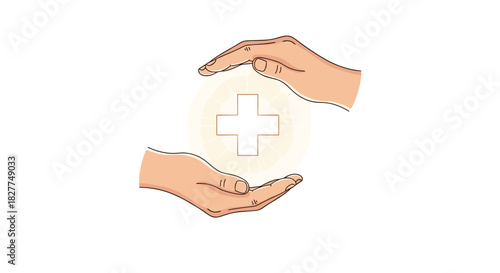 Hands Protecting Medical Health Symbol, Generative AI.