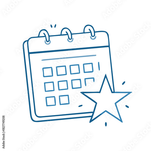 calendar page with star symbol for scheduled news events in journalism, media planning, and public announcements